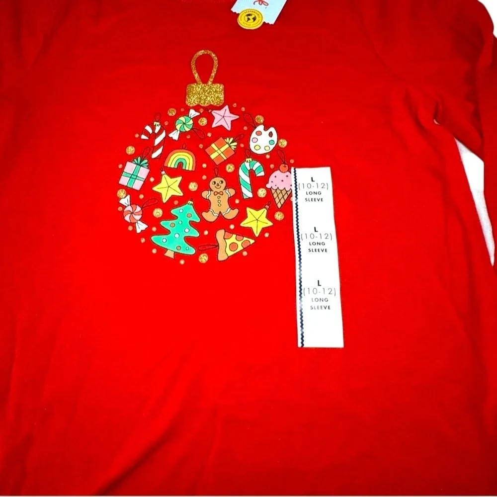 NWT Cat‎ & Jack Red Girls' Top with Gold Accent Long Sleeve Shirt Size Large New